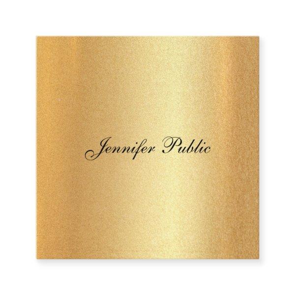 Faux Gold Glitter Elegant Hand Script Calligraphy Square