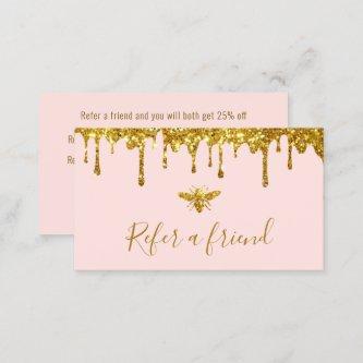 faux gold glitter honey on pink referral card