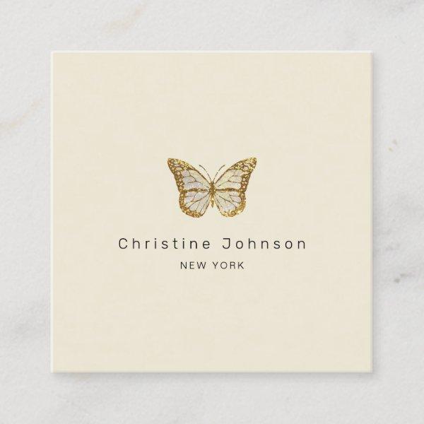 faux gold glitter logo butterfly square