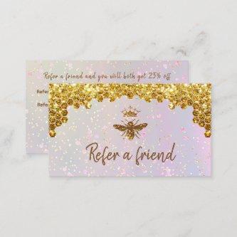 faux gold glitter Queen Bee referral card