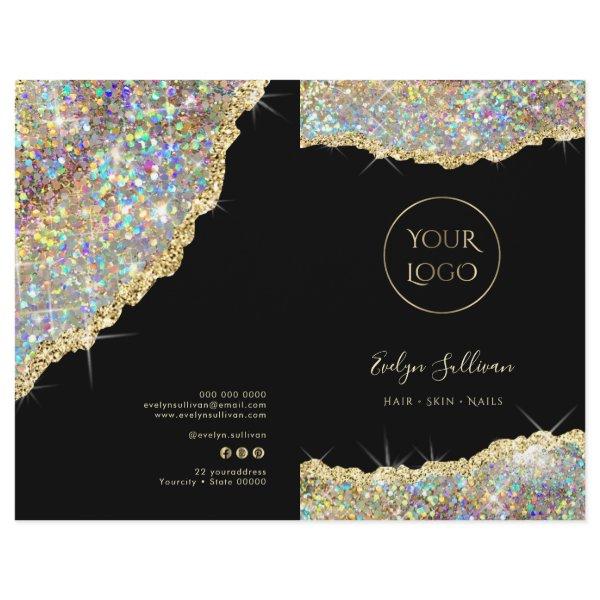 Faux gold glitter sequin service menu brochure