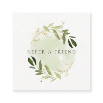 FAUX GOLD GREEN FOLIAGE WATERCOLOR REFER A FRIEND SQUARE