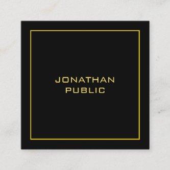 Faux Gold Modern Personalized Black Template Square