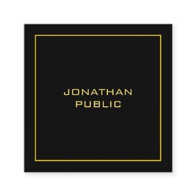 Faux Gold Modern Personalized Black Template Square