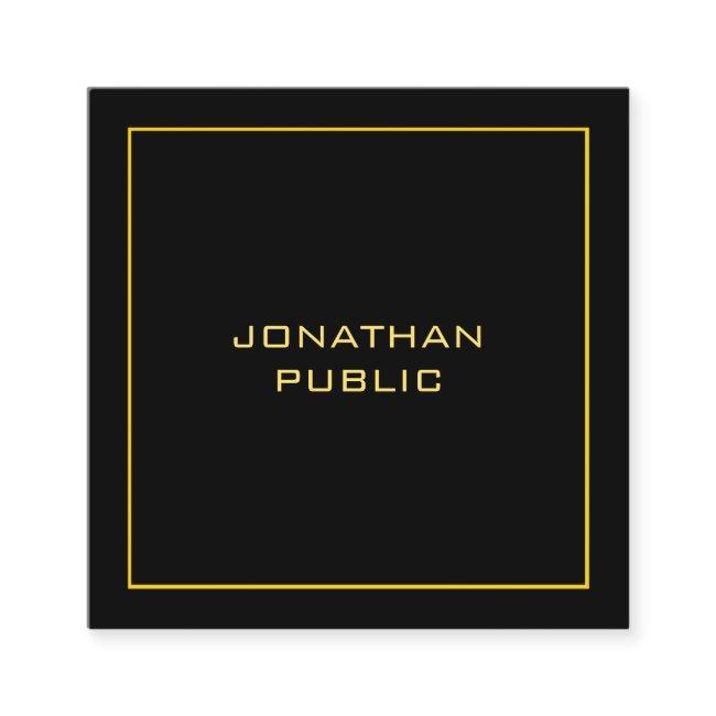 Faux Gold Modern Personalized Black Template Square