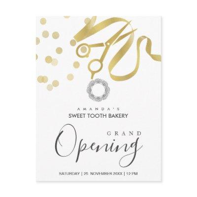 FAUX GOLD RIBBON CUTTING GRAND OPENING INVITATION POSTCARD