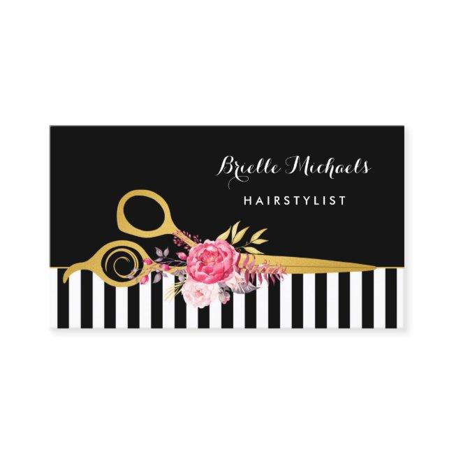 Faux Gold Scissors Stripes Pink Floral Hair Salon