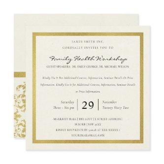 FAUX GOLD WHITE DAMASK CLASSIC WORKSHOP EVENT INVITATION