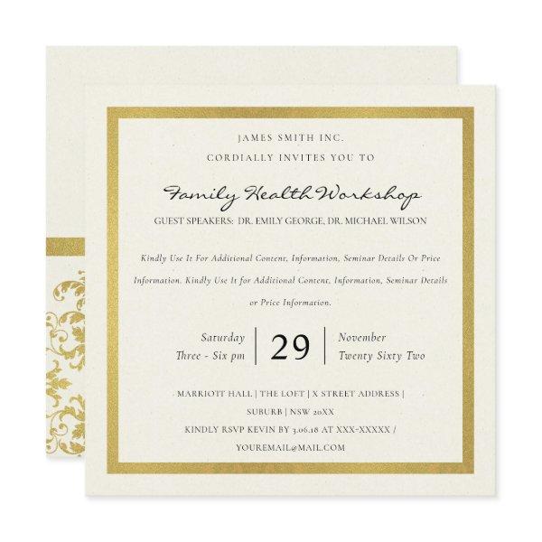 FAUX GOLD WHITE DAMASK CLASSIC WORKSHOP EVENT INVITATION
