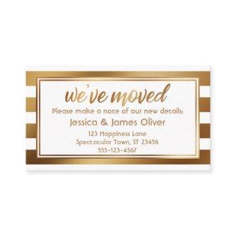 Faux Gold & White Stripes We've Moved Handout Card