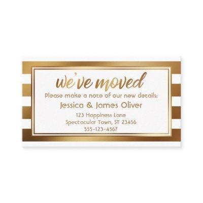Faux Gold & White Stripes We've Moved Handout Card