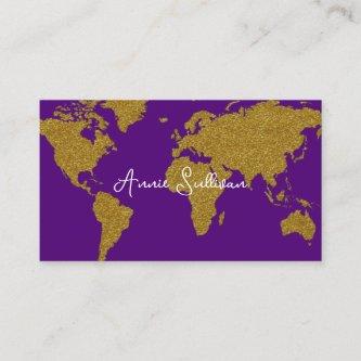 Faux Gold World Map Travel Agent Purple