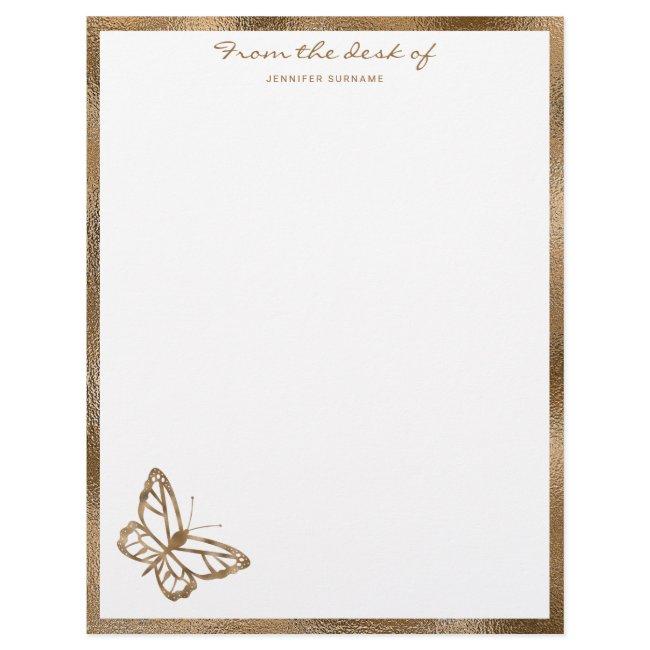 Faux Golden Yellow Foil Look-like Butterfly &Text Letterhead