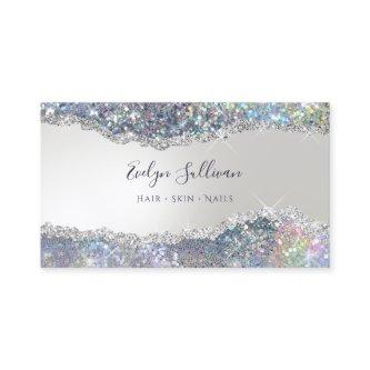 Faux iridescent silver glitter foil