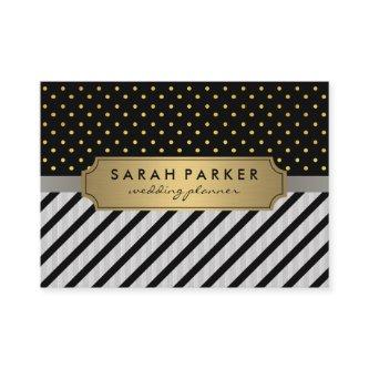 Faux Linen Black Stripes Polka Dots