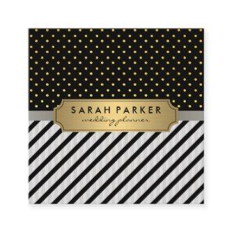 Faux Linen Black Stripes Polka Dots Square