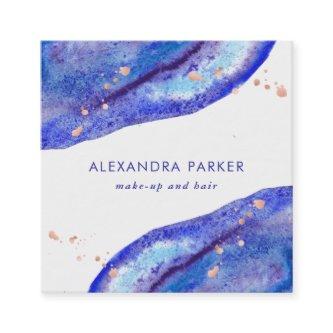Faux Rose Gold and Watercolor Blue Geode | Square Square