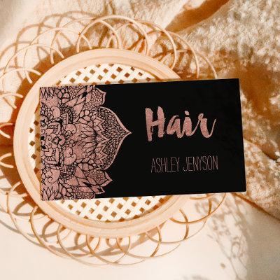Faux rose gold boho floral mandala hair typography