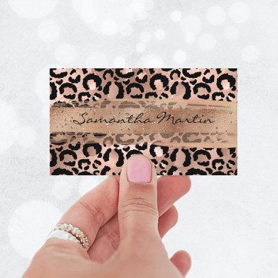 Faux Rose Gold Foil Glitter Brush Stroke Leopard