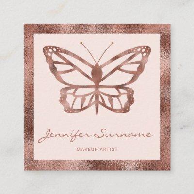 Faux Rose Gold Foil Look-like Butterfly Square