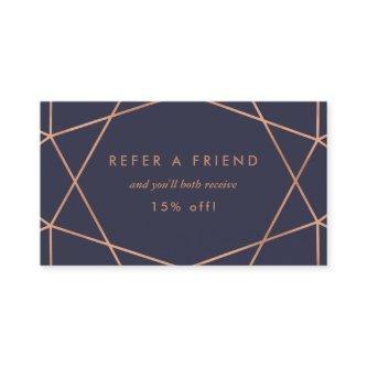Faux Rose Gold Geometric on Midnight Blue Referral