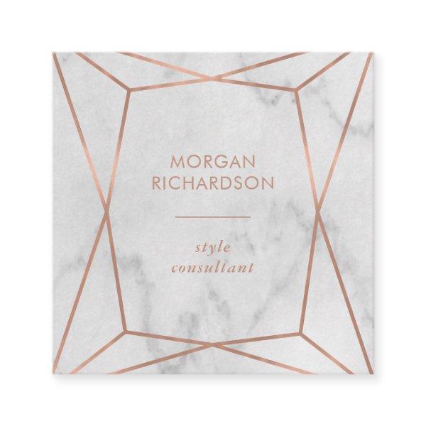 Faux Rose Gold Geometric | White Marble Look Square