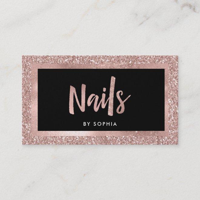 Faux Rose Gold Glitter Look and Black | Nails