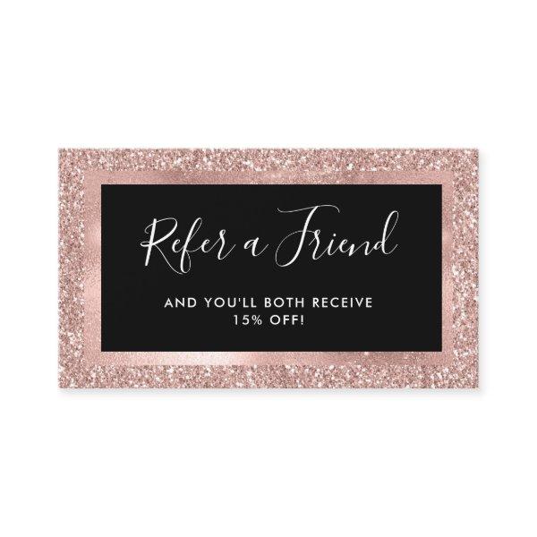 Faux Rose Gold Glitter Look and Black Referral Card