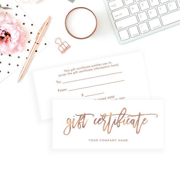 Faux Rose Gold Modern Script | Gift Certificate