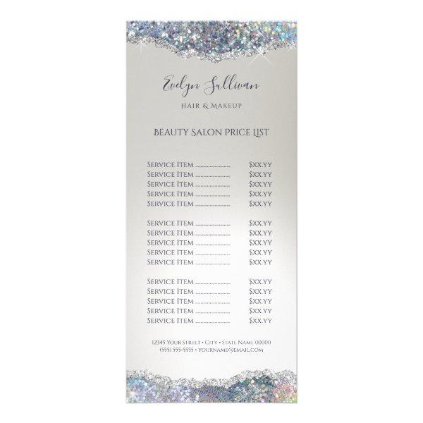 Faux silver glitter foil price list rack card