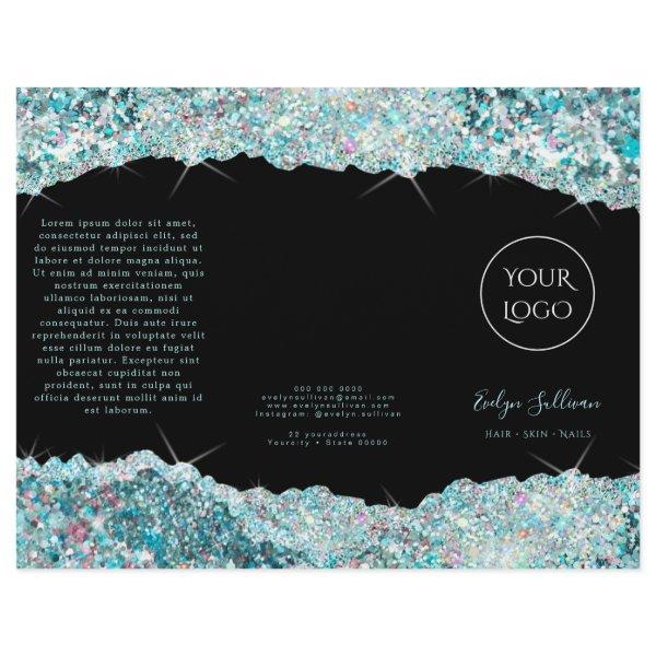 Faux teal glitter brochure