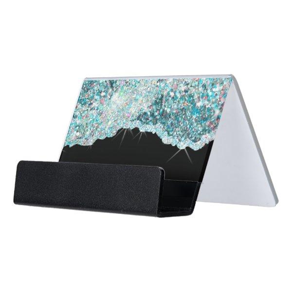 Faux teal glitter sequin desk  holder