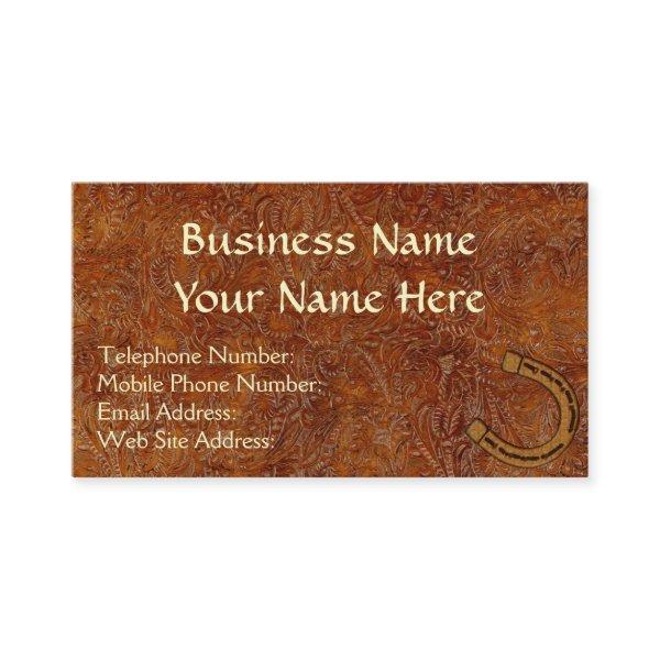 Faux Tooled Leather, Rodeo Bronco Horse Biz Cards