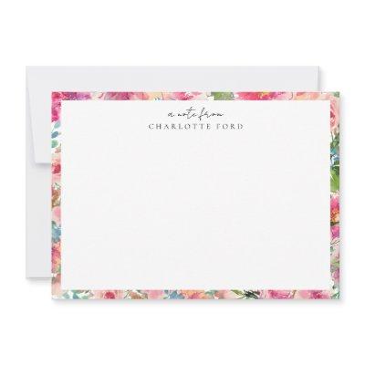 Feminine Blush Pink Teal Peony Rose Girly Floral Note Card