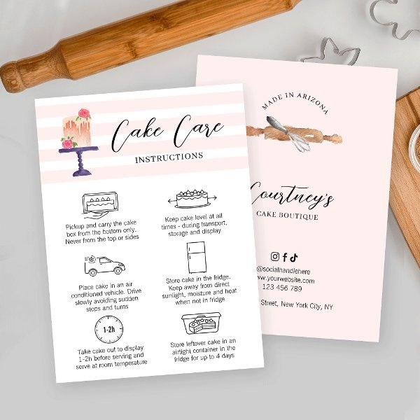Feminine Blush Pink Watercolor Art Cake Care Card