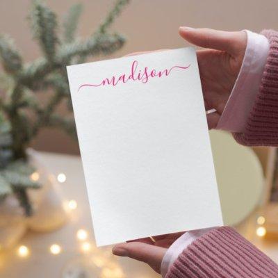 Feminine Clean Pink Typography Name Script Name Note Card