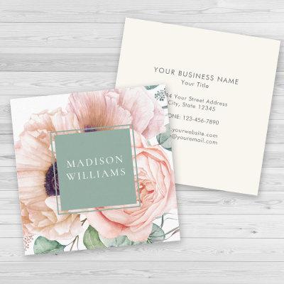 Feminine Pink and Beige Poppies Watercolor Floral Square