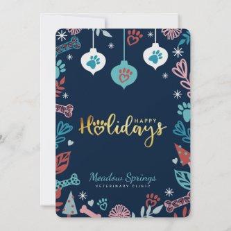 Festive Floral & Foliage Pet Paw Print Ornament Holiday Card