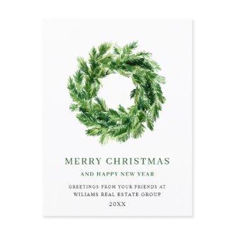 Festive Pine Branch Wreath Christmas Corporate Postcard