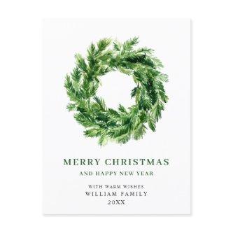 Festive Pine Branch Wreath Christmas Holiday  Postcard