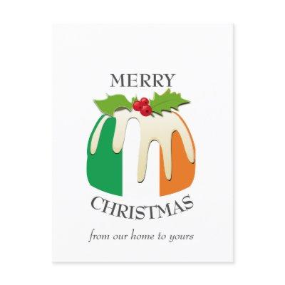 Festive Pudding IRISH FLAG Christmas Postcard
