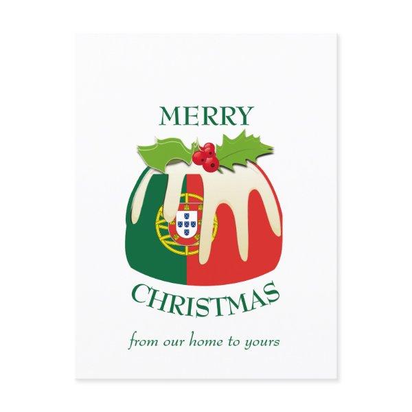 Festive Pudding with PORTUGAL FLAG Christmas Postcard