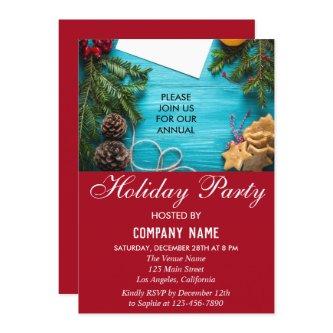 Festive Red & Blue Company Holiday Christmas Party Invitation