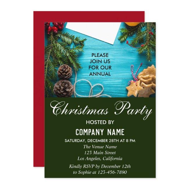 Festive Red, Blue & Green Company Christmas Party Invitation