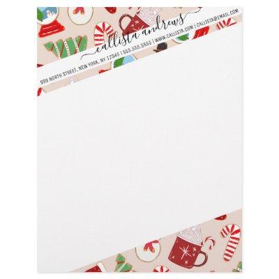 Festive Red Christmas Cookie Illustration Pattern Letterhead