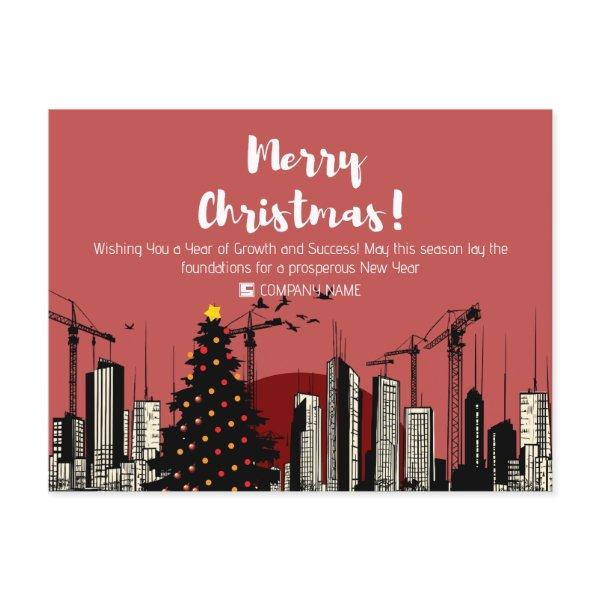 Festive Skyline and X-Max Tree Building Profession Holiday Postcard