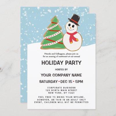 Festive Snowman Tree Cookie Corporate Holiday Invitation