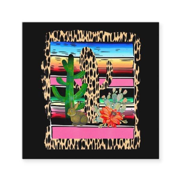 Fiesta Serape Cheetah Cactus Flower Cacti Rabbit Square