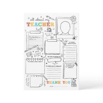 Fill in Blank All About My Teacher End-of-School  Invitation