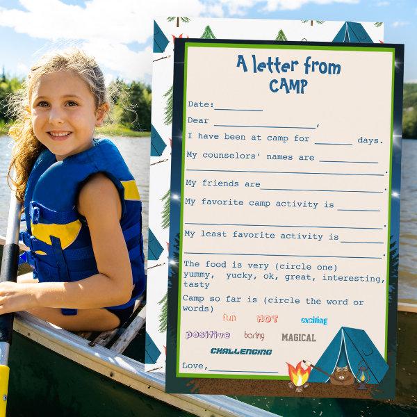 Fill In Letter from Camp Bar Camping Stationery